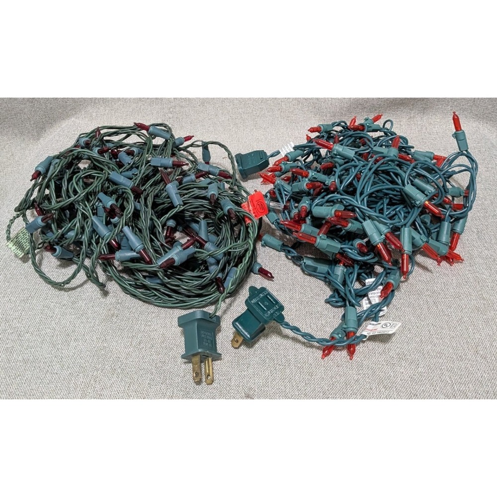 String Lights Christmas 2 Strands Red Good Incandescent Green Wire